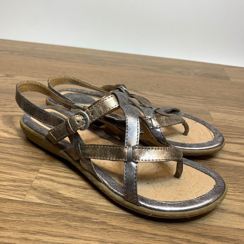 Boc Born Concept Women Size 10M Bronze Silver Ankle Strap Flat Gladiator Sandals